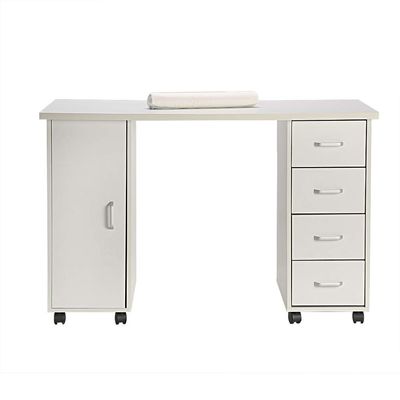 Double Edged Manicure Nail Table,Nail Table Station Desk with 4 Drawers,2 Storage Box,Spa Beauty Salon Nail Art Equipment (White)