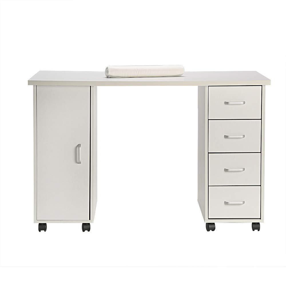 Double Edged Manicure Nail Table,Nail Table Station Desk with 4 Drawers,2 Storage Box,Spa Beauty Salon Nail Art Equipment (White)