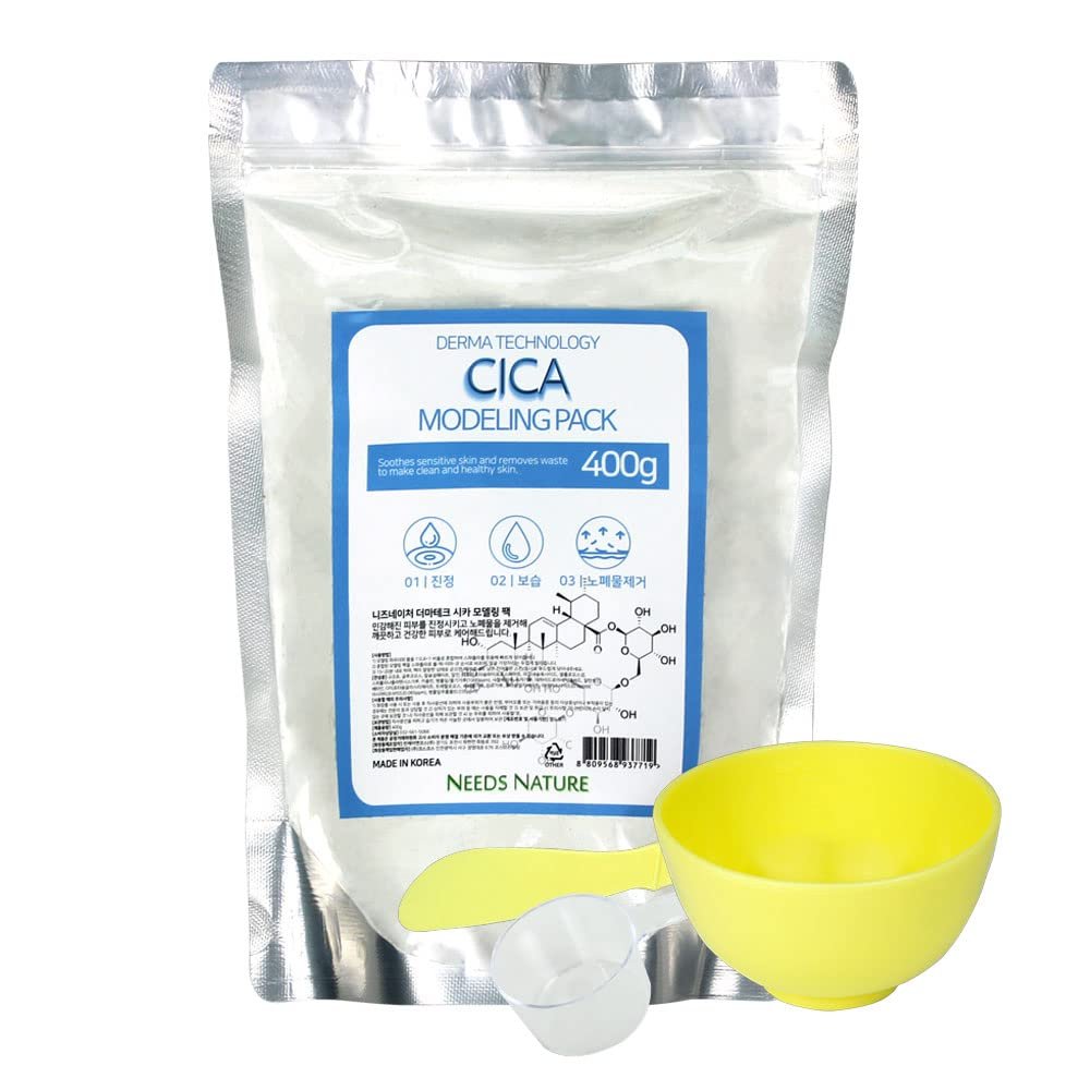 Modeling Mask with CICA for Face  NEEDS NATURE | Soothing & Redness Relief Peel-Off Rubber Mask | Korean Skincare | Home Spa Treatment | 400g Powder Pack with Mixing Tools