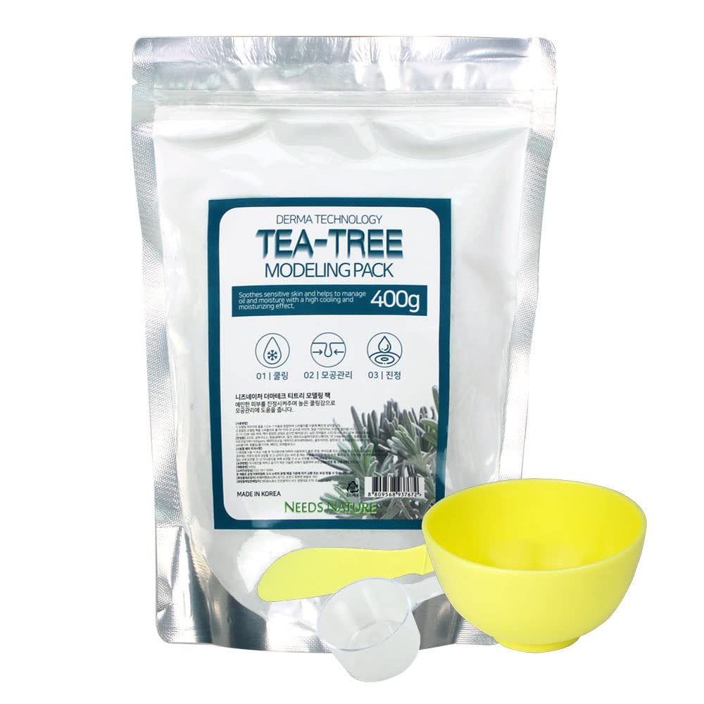 Modeling Mask with Tea Tree  NEEDS NATURE Korean Rubber Mask for Face  Cooling & Skin Balancing Spa Pack | 400g Set with mixing tools