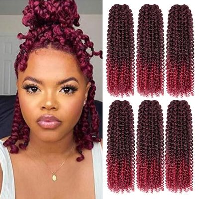 Burgundy Water Wave Crochet Hair 14inch 6 Pack Passion Twist Crochet Hair Synthetic Fiber Braidig Hair(14", T1B/BUG#)