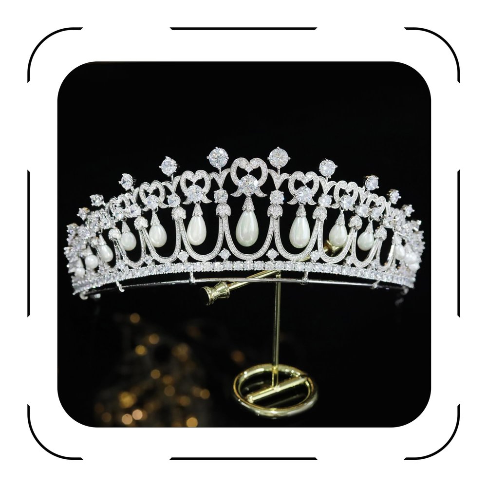 Jorsnovs Cubic Zirconia Royal Princess Diana Style Pearl Wedding Bridal Tiaras and Crowns CZ Pageant Headpieces Hair Jewelry