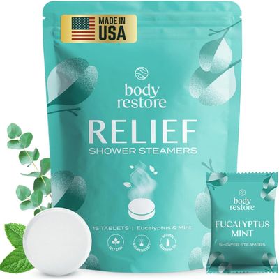 Body Restore Shower Steamers Aromatherapy 15 Pack  Valentines Day Gifts for Her and Him, Birthday Gifts for Women and Men, Relaxation, Stress Relief, Self Care  Eucalyptus