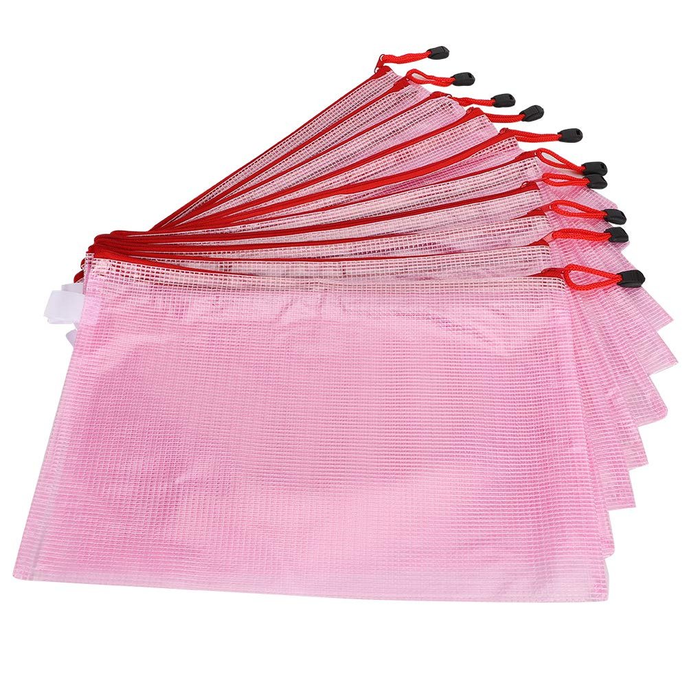 10pcs Zipper Mesh Pouch PVC Plastic Wallets A4 File Folder Bag Transparent Zipper File Bags for Cosmetics, Toiletry Kit, Travel Accessories, Gadgets, Stationeries(Light)