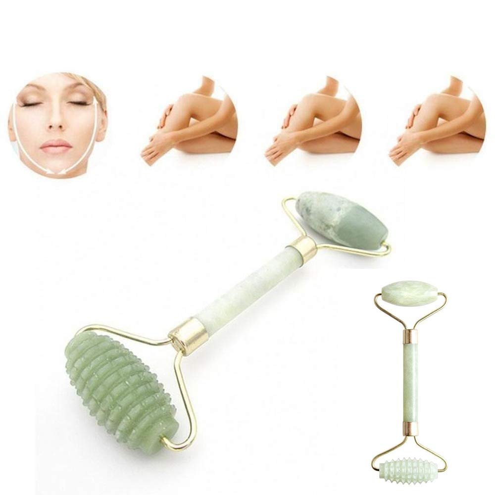 AnHua 2 Pcs Portable Pratical Jade Facial Massage Roller Wheel Anti Wrinkle Healthy Face Body Head Foot Nature Beauty Tools