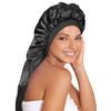 Long Satin Bonnet Sleep Cap Extra Large Silk Sleeping Cap with Wide Elastic Band Loose Night Hat for Women Braids,Curly Hair,Natural Hair,Very Soft & Comfortable (Black) view 1