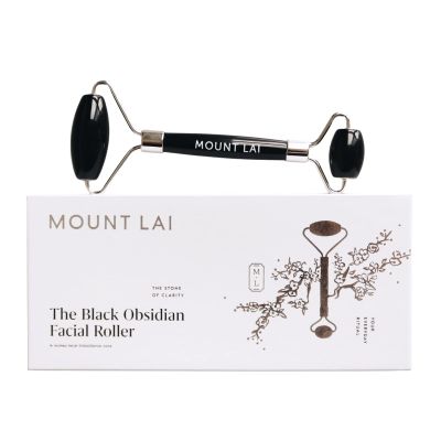 Mount Lai Warming Black Obsidian Facial Roller The Stone of Clarity, Detoxifying Face Roller Tool for Purified Skin, Relaxation & Improved Circulation, Facial Massager Tool for Self-Care Ritual