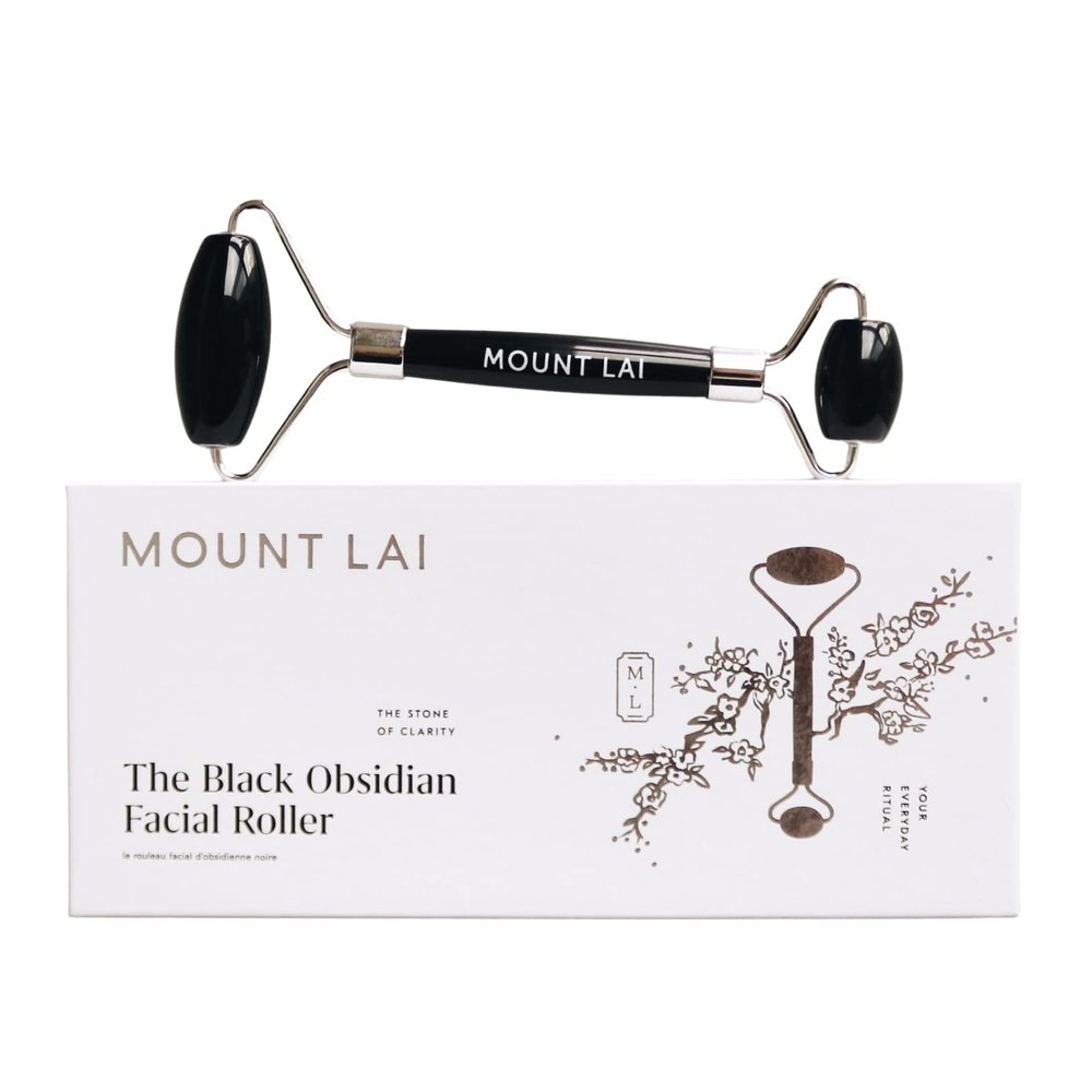Mount Lai Warming Black Obsidian Facial Roller The Stone of Clarity, Detoxifying Face Roller Tool for Purified Skin, Relaxation & Improved Circulation, Facial Massager Tool for Self-Care Ritual