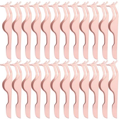 24 Pieces False Eyelashes Applicator Tool Stainless Steel Eyelash Extension Tweezers Remover Clip Tweezers Nipper Eyelash Auxiliary Clip for Women Makeup Application and Removal