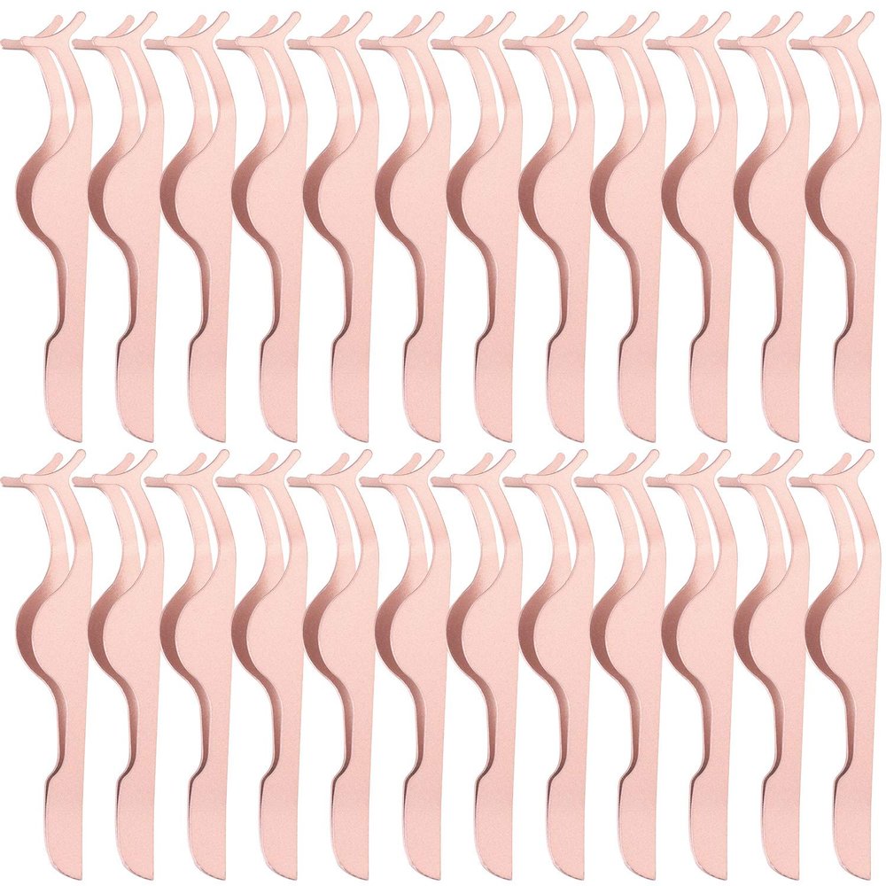 24 Pieces False Eyelashes Applicator Tool Stainless Steel Eyelash Extension Tweezers Remover Clip Tweezers Nipper Eyelash Auxiliary Clip for Women Makeup Application and Removal