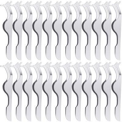 24 Pieces False Eyelashes Applicator Tool Stainless Steel Eyelash Extension Tweezers Remover Clip Tweezers Nipper Eyelash Auxiliary Clip for Women Makeup Application and Removal