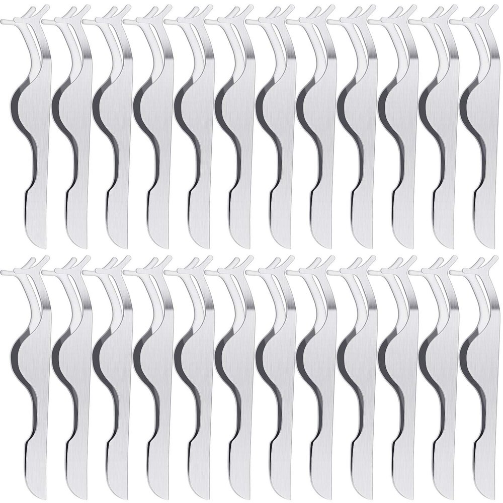 24 Pieces False Eyelashes Applicator Tool Stainless Steel Eyelash Extension Tweezers Remover Clip Tweezers Nipper Eyelash Auxiliary Clip for Women Makeup Application and Removal