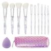 10Pcs Crystal Handle Makeup Brushes Set W/Cosmetic Bag and Makeup Egg Tools Contour Blush Foundation Concealers Highlighter Eye Shadows Cosmetic Brushes Kits (WH) view 1