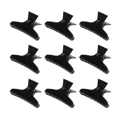 12PCS Plastic Black Non-Slip Butterfly Hair Clamps and Clips - Hairdressing Salon Clamps for Hairstyling, Haircut Sections, Accessories and Tools