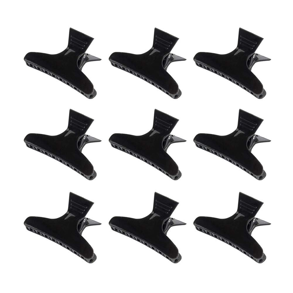 12PCS Plastic Black Non-Slip Butterfly Hair Clamps and Clips - Hairdressing Salon Clamps for Hairstyling, Haircut Sections, Accessories and Tools