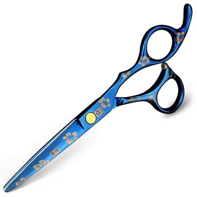 XUAN FENG Cherry Blossoms Hair Scissors 5.5 Inch 6 Inch Japanese 440C Steel Thinning Cutting Scissors Set Barber Salon Shear (6 inch Blue Cutting)
