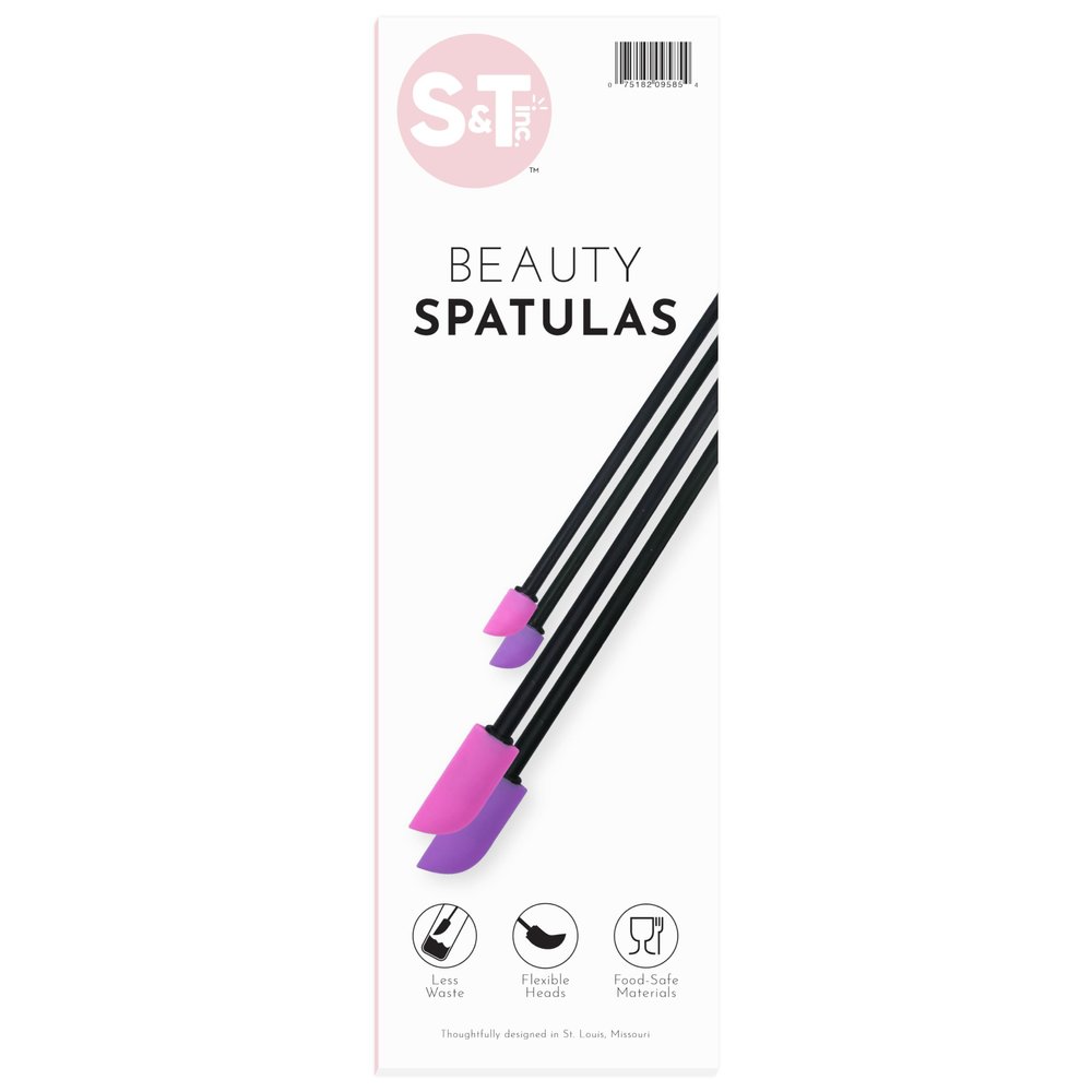 S&T INC. Makeup Spatula, Large and Mini Silicone Spatula Set for Cosmetics, Shampoo, Hair Care, and Skin Care Products, 4 Piece Set, Pink/Purple