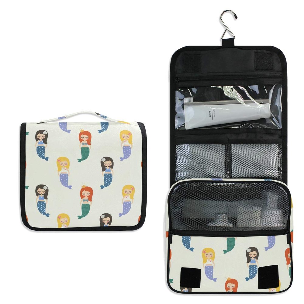 senya Hanging Travel Toiletry Bag Cute Colorful Mermaid Kit Makeup Case Cosmetics Organizer for Men Women