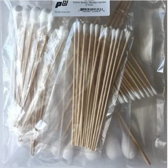 Wooden Cotton Swabs with 6" & 8" Sticks Six Sizes for Gun Cleaning and More - 65 Pieces