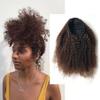 GREEMEO Afro Puffy Human Hair Ponytail Extensions Drawstring 100% Real Remy Hair Afro Kinkys Curly Bun Extension With Two Combs #4 Medium Brown 16 Inches view 1