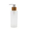 100ml 3.4oz Frosted Glass Pump Bottle Empty Refillable Dispenser with Bamboo Press Head for Shampoo Lotion Essential Oils Shower Gel Toiletries Storage Containers view 1