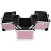 Makeup Case - Professional Portable Aluminum Cosmetics Storage Box With Locks and 2-Deck Folding Trays Pink Diamond view 2
