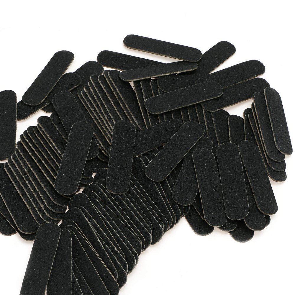 100 Pcs Mini Nail Files Bulk, Mwoot Disposable Double Sided Emery Board 180/240 Grit, Fingernail Nail File Buffer Set Manicure Tool for Natural Acrylic Fake Nails Home and Salon Use (Black)