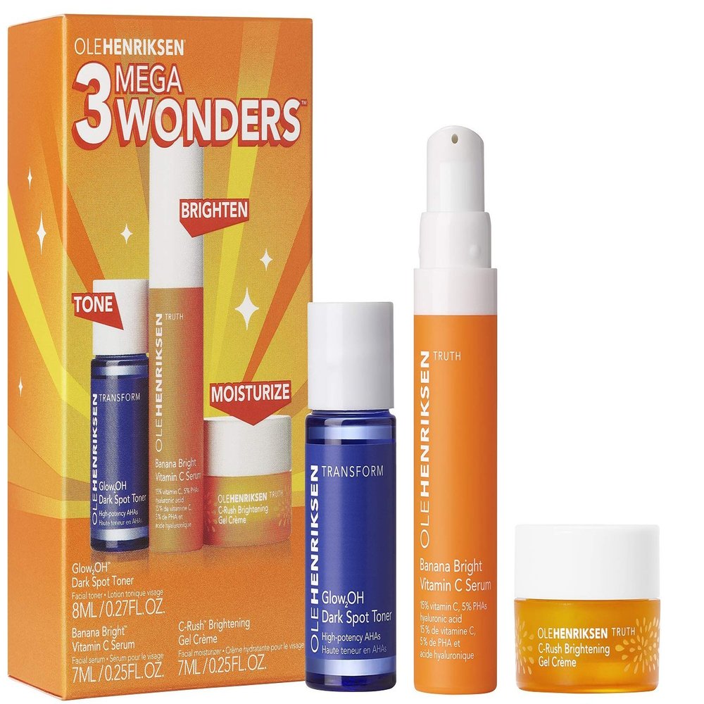Ole Henriksen Mini 3 Mega Wonders - Banana Bright Vitamin C Serum, Glow2OH Dark Spot Toner, C-Rush Brightening Gel Cream