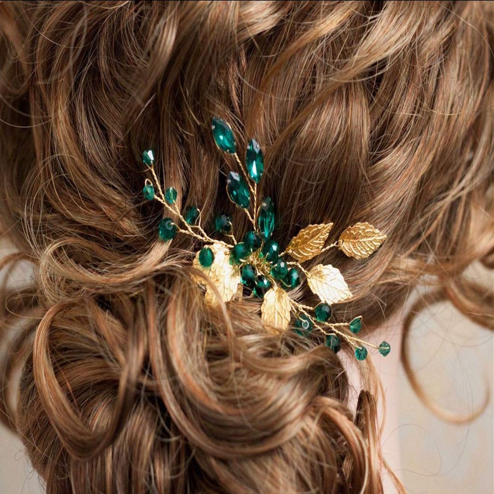 Aimimier Bridal Purple Crystal Hair Comb Amethyst Hair Piece Wedding Hair Accessories for Women and Girls (Green)