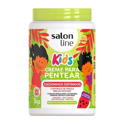 KPOCUN Salon Line, Creme de Pentear Infantil, Cachinhos Definidos, Controle de Frizz e Brilho Intenso, Vegano - Cabelos Ondulados, Cacheados e Crespos, 1 Kg