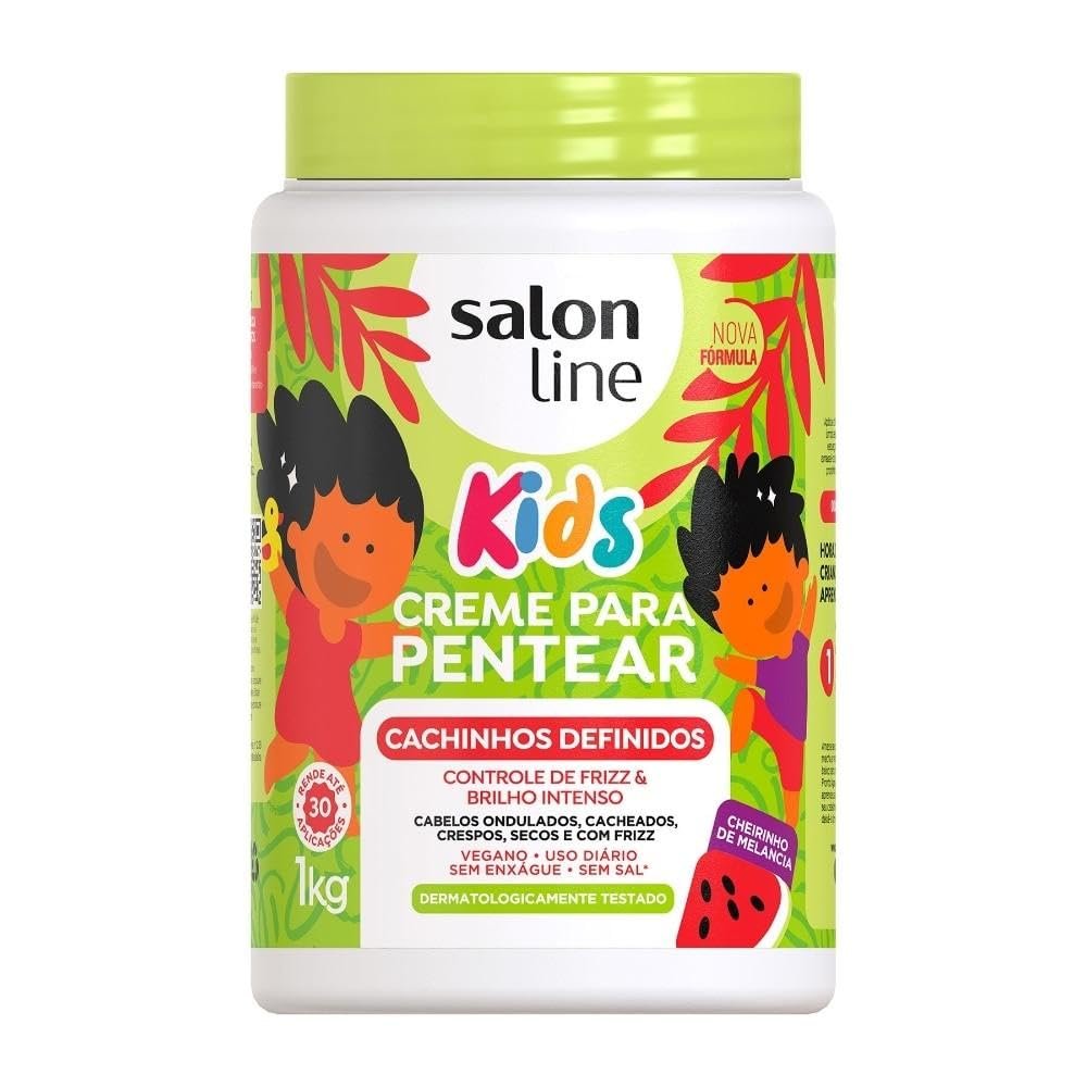 KPOCUN Salon Line, Creme de Pentear Infantil, Cachinhos Definidos, Controle de Frizz e Brilho Intenso, Vegano - Cabelos Ondulados, Cacheados e Crespos, 1 Kg