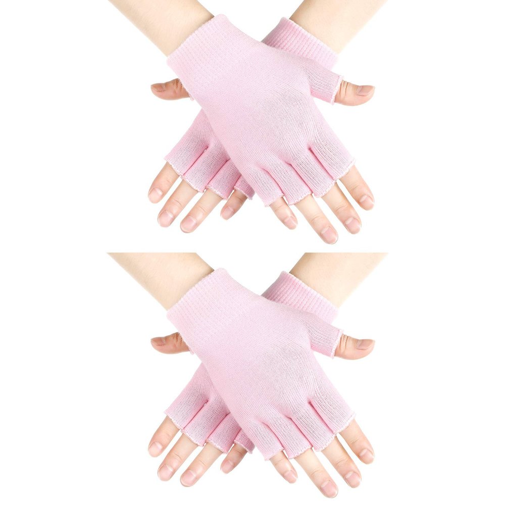 2 Pairs Fingerless Moisturizing Gloves Fingerless Gloves for Women Cotton Soft Moisturizing Eczema for Dry Rough and Cracked Hands Repair Arthritis Hand Typing for Men and Women (Pink)