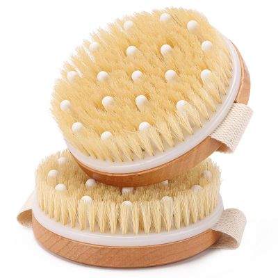 2-Pack Dry Brushing Body Brush for Lymphatic Drainage, Round Dry Exfoliating Brush with Massage Nodes for Cellulite, Dry Skin, Circulation Boost