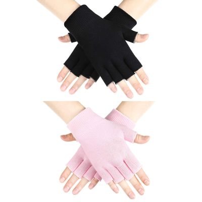 2 Pairs Fingerless Moisturizing Gloves Fingerless Gloves for Women Cotton Soft Moisturizing Eczema for Dry Rough and Cracked Hands Repair Arthritis Hand Typing for Men and Women(Pink and Black)