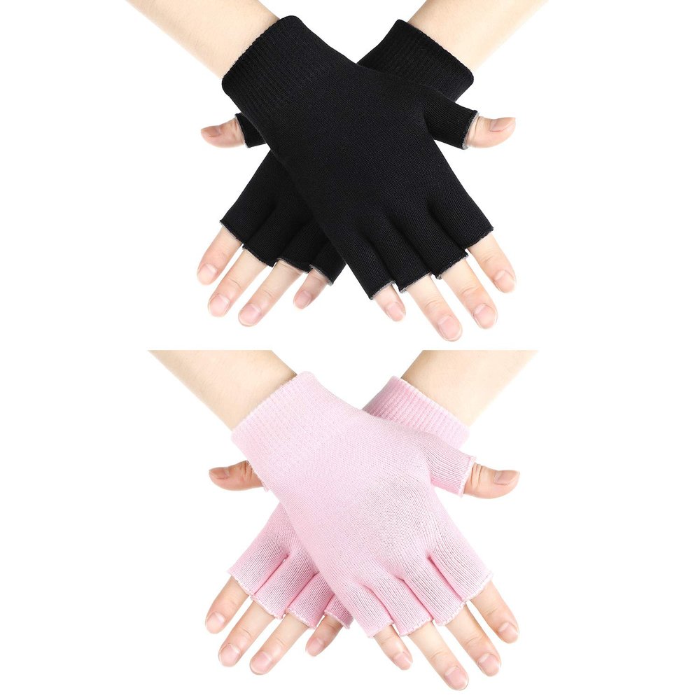 2 Pairs Fingerless Moisturizing Gloves Fingerless Gloves for Women Cotton Soft Moisturizing Eczema for Dry Rough and Cracked Hands Repair Arthritis Hand Typing for Men and Women(Pink and Black)