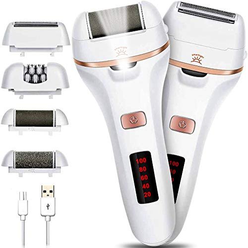 Electric Callus Remover for feet, Rechargeable Foot File Hard Skin Pedicure Tools Lady Shaver Pedicure Hair Remover Epilators for Womens Wet and Dry Painless Razor Bikini Trimmer, with LED Light