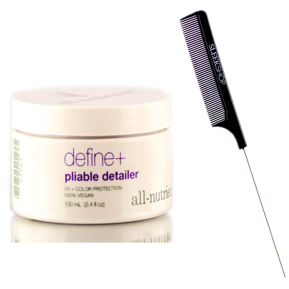 All Nutrient Define + Pliable Detailer (w/Sleek Comb) Hair Cream Paste Gel Wax Pomade, UV+ Color Protection, 100% Vegan (3.4 OZ / 100 ML SIZE)