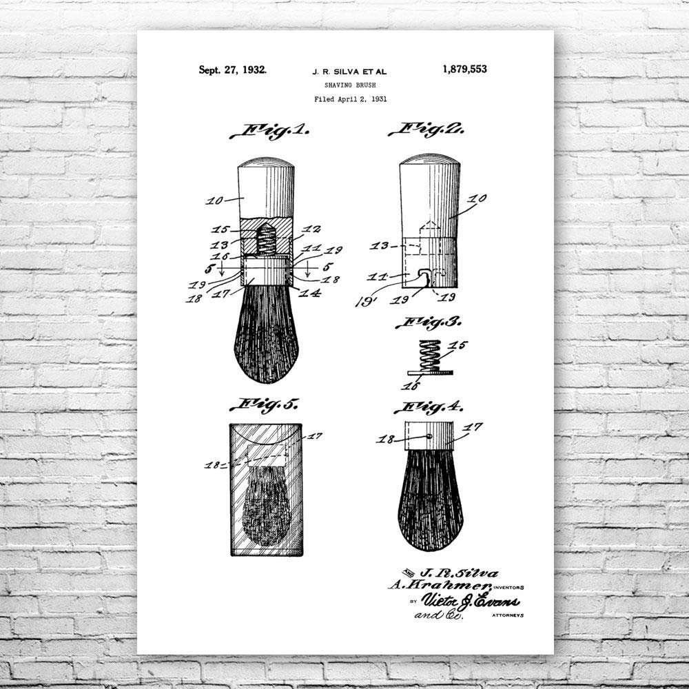 Shaving Brush Poster Print, Barber Shop Art, Barber Gift, Bathroom Decor, Stylist Gift, Salon Wall Art, Shaving Gift Black & White (11 inch x 14 inch)