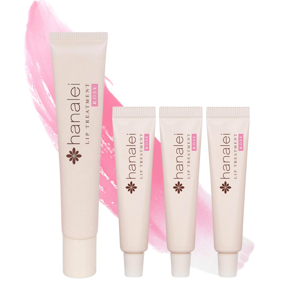 Hanalei Lip Treatment Bundle (Full-size and Travel-size 3 pack in Rose) | Made with Kukui Oil, Shea Butter, Agave, and Grapeseed Oil, Soothe Dry Lips (Cruelty free, Paraben free)