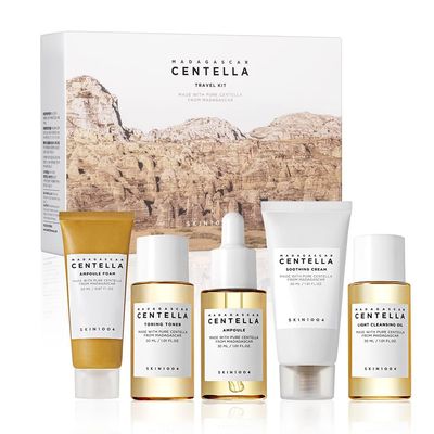 SKIN1004 Madagascar Centella Travel Kit, Toner, Ampoule, Soothing Cream, Cleansing Oil, Ampoule Foam, Basic Skincare Trial Kit Box , Gift Sets for Mom, Women & Mothers Day, Compact Size