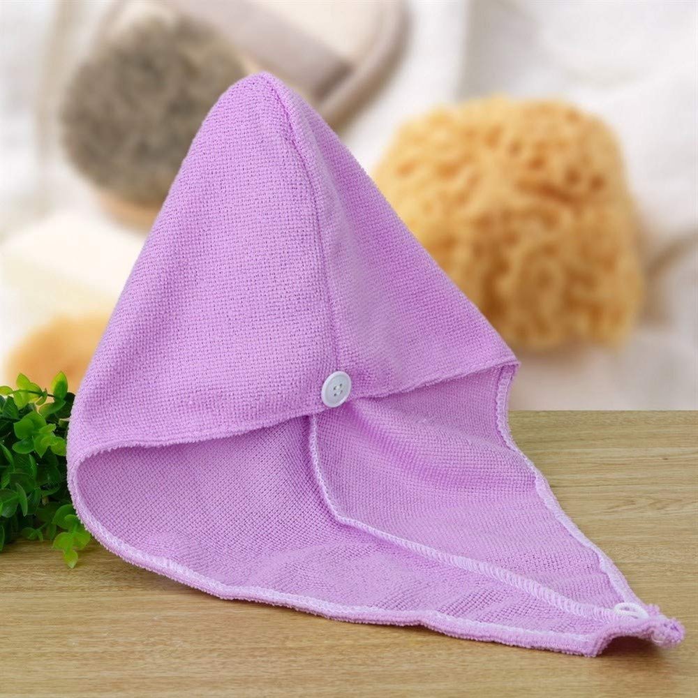 Duan DqhSuperfine Fiber Fabrics Bath Cap Quickly Dry Hair Hat Wrapped Towel Microfiber Solid Hair Turban Bathroom Accessories (Color : Purple)