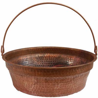 Copper Bucket Handle Pedicure Bowl Flame Heated Rustic Water Bathing Rub Spa Beauty Salon Foot Massage Therapy Baby Bath Shower Wash Basin Casserole Cauldron Urn Storage