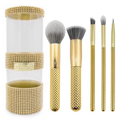 MODA Metallics 6-Piece Full Face Makeup Brush Set  Gold Vegan Cosmetic Brushes for Foundation, Highlight, Eyes & More