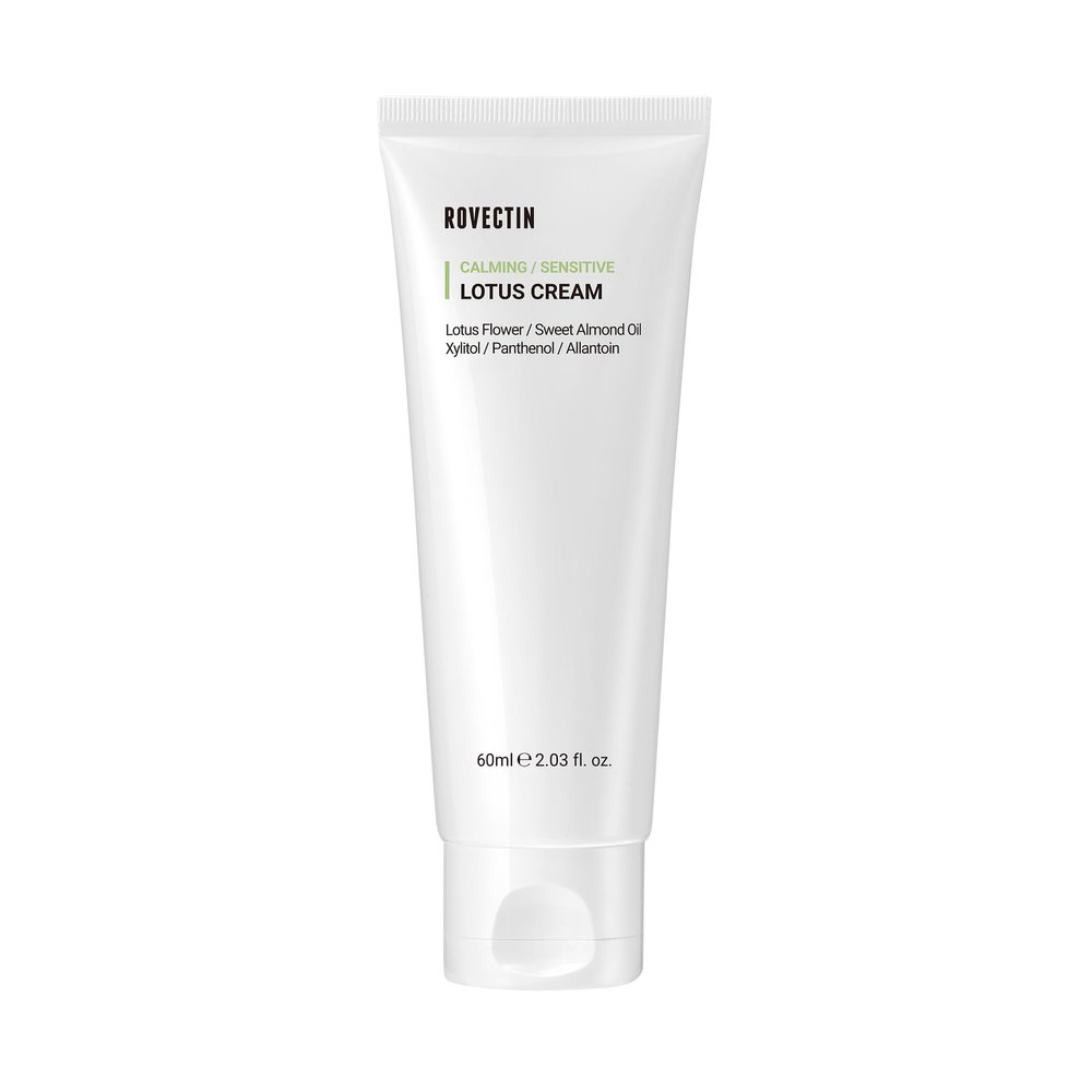 ROVECTIN Calming Lotus Cream Lightweight Hydrating & Soothing Moisturizer Face Cream for Sensitive Skin | 75% Lotus Water Extract & Niacinamide for Anti-Aging | Vegan Korean Skincare (2.03 fl oz)