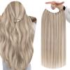Fshine Invisible Wire Hair Extensions Real Human Hair 20 Inch Ash Blonde Highlighted Bleach Blonde 18/613 One Piece Clip in Hair Extensions Seamless Layered Hairpiece 86 G view 1