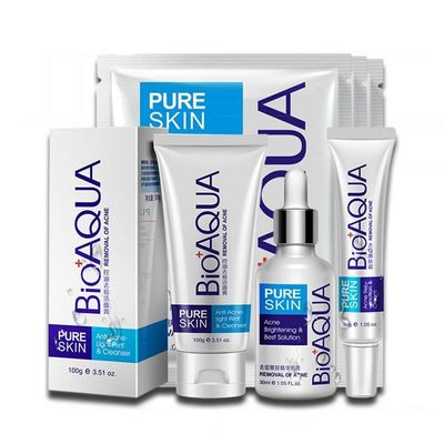 BIOAQUA 4-in-1 Face Care Set, Acne Scar & Blemish Removal Cream, Foam Cleanser 100g, Face Mask 4pcs, Essence Oil 30ml, Acne Cream 30g, Moisturizing & Spot Treatment