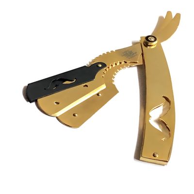 Barbershop Pro Level Black and Gold Barber Professional Straight Edge Razor - All Purpose Unisex Shaving Kit - Lightweight Finishes + Single Edge Blades Included