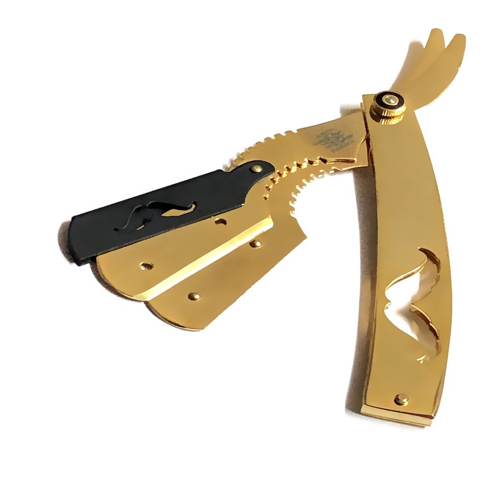Barbershop Pro Level Black and Gold Barber Professional Straight Edge Razor - All Purpose Unisex Shaving Kit - Lightweight Finishes + Single Edge Blades Included