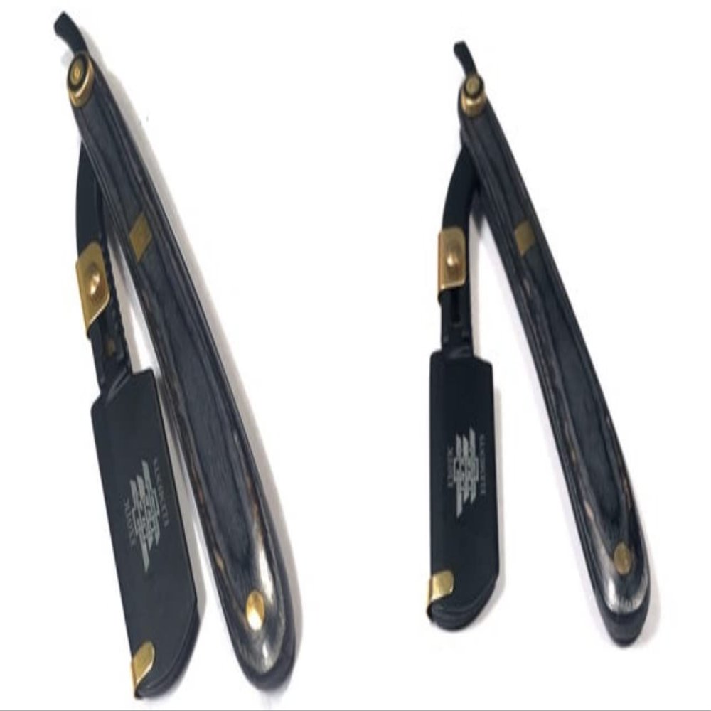 Black and Gold Lightweight Steel Hair Shaving Razor Blade - Professional Barber Straight Edge Shaving Razor Cut Throat Folding Knife With Steel Blades Included