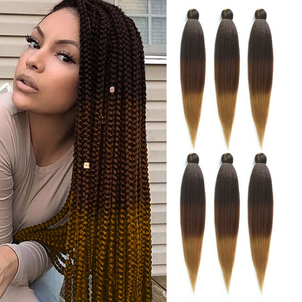 Braiding Hair Pre Stretched 28 inches 6 Packs Ombre Professional Soft Braiding Hair Extensions Synthetic Crochet Hair 1b-30-27